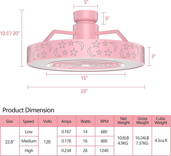 Adgie 23'' Ceiling Fan with LED Lights